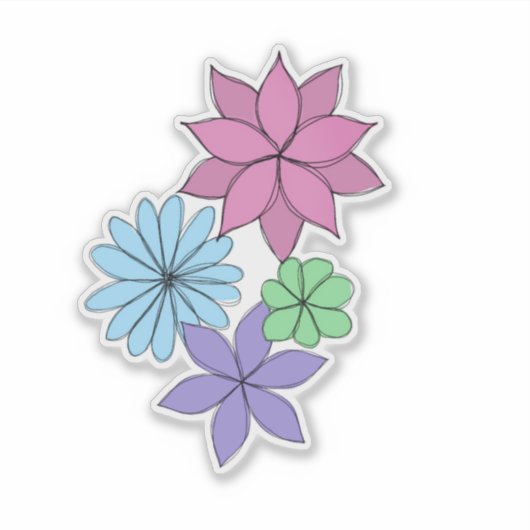 Hand-Drawn Pink, Purple, Blue, Mint Flower Sticker (Voorkant)