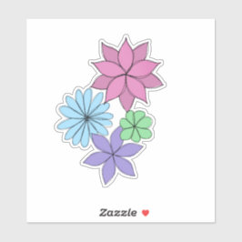 Hand-Drawn Pink, Purple, Blue, Mint Flower Sticker