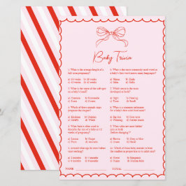 Hand Drawn Pink Red Baby Trivia Baby Shower Game