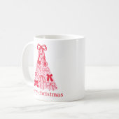 Hand Drawn Pink Red Bows Christmas Tree Koffiemok (Voorkant links)