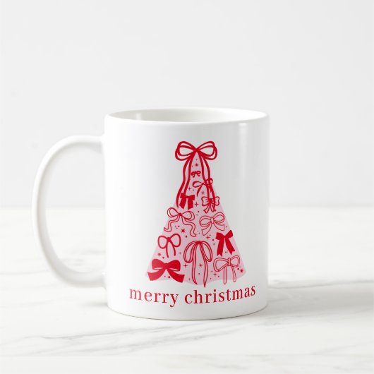 Hand Drawn Pink Red Bows Christmas Tree Koffiemok (Links)