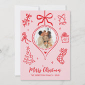 Hand-Drawn Pink Red Doodle Photo Merry Christmas Feestdagenkaart (Voorkant)