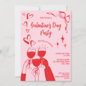 Hand Drawn Pink Red Galentine's Day Cocktail Party Kaart (Voorkant)