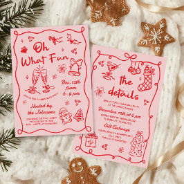 Hand Drawn Pink Red Modern Christmas Party Kaart