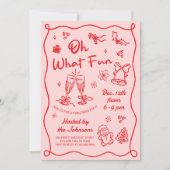 Hand Drawn Pink Red Modern Christmas Party Kaart (Voorkant)