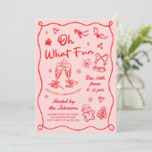 Hand Drawn Pink Red Modern Christmas Party Kaart (Staand voorkant)