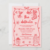 Hand Drawn Pink Red Modern Christmas Party Kaart (Achterkant)