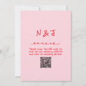 Hand Drawn Pink Red Retro QR Code Wedding Kaart (Achterkant)