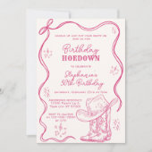 Hand Drawn Pink Western Birthday Hoedown Party Kaart (Voorkant)