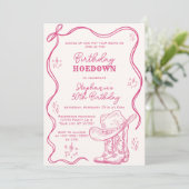 Hand Drawn Pink Western Birthday Hoedown Party Kaart (Staand voorkant)