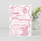Hand Drawn Pink Western Disco Graduation Party Kaart (Staand voorkant)