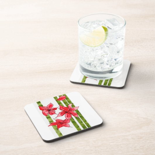 HAND DRAWN POINSETTA COASTER BIER ONDERZETTER (Rechterzijde)