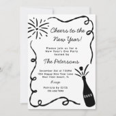 Hand Drawn Popping Champagne New Years Eve Party Kaart (Voorkant)