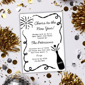 Hand Drawn Popping Champagne New Years Eve Party Kaart