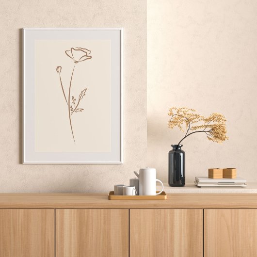 Hand Drawn Poppy Wall Art Flower Print Minimalist