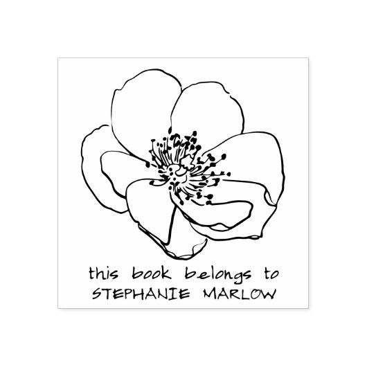 Hand-drawn Poppy Wildflower Rustic Library Book Rubberstempel (Afrduk)