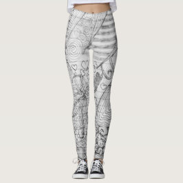 Hand Drawn Potlood Doodle Art over gelinkt papier Leggings