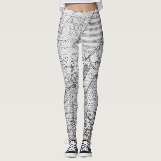 Hand Drawn Potlood Doodle Art over gelinkt papier Leggings (Voorkant)