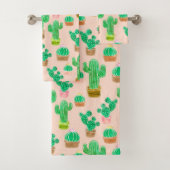 Hand Drawn Potted Cactus Pattern Bad Handdoek (Insitu)
