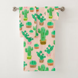Hand Drawn Potted Cactus Pattern Bad Handdoek