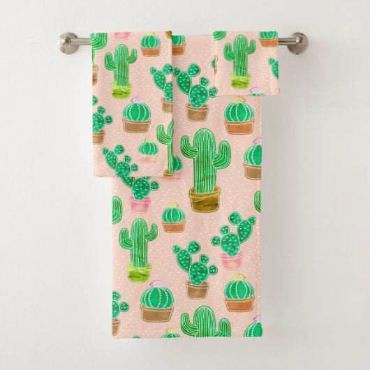 Hand Drawn Potted Cactus Pattern Bad Handdoek (Insitu)