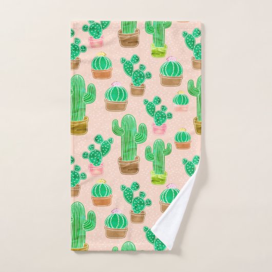 Hand Drawn Potted Cactus Pattern Bad Handdoek (Handdoek)