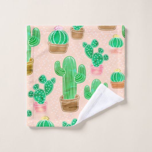 Hand Drawn Potted Cactus Pattern Bad Handdoek (Wasdoekje)