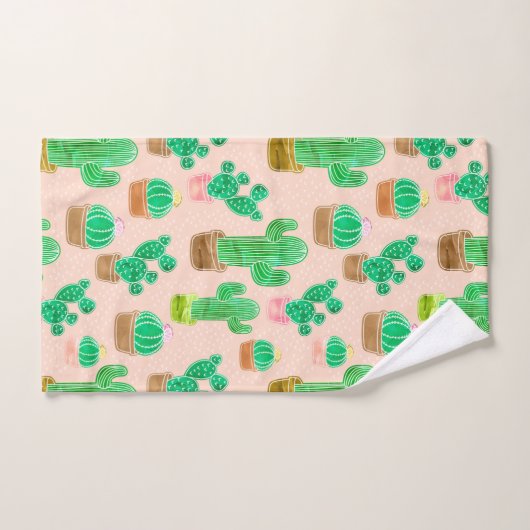 Hand Drawn Potted Cactus Pattern Bad Handdoek (Handdoek)