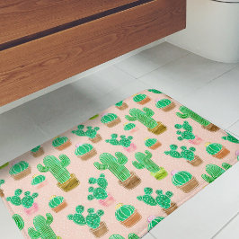 Hand Drawn Potted Cactus Pattern Badmat