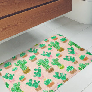 Hand Drawn Potted Cactus Pattern Badmat