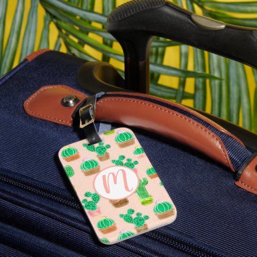 Hand Drawn Potted Cactus Pattern Bagagelabel (Voorkant Insitu 1)