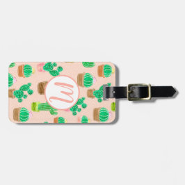 Hand Drawn Potted Cactus Pattern Bagagelabel