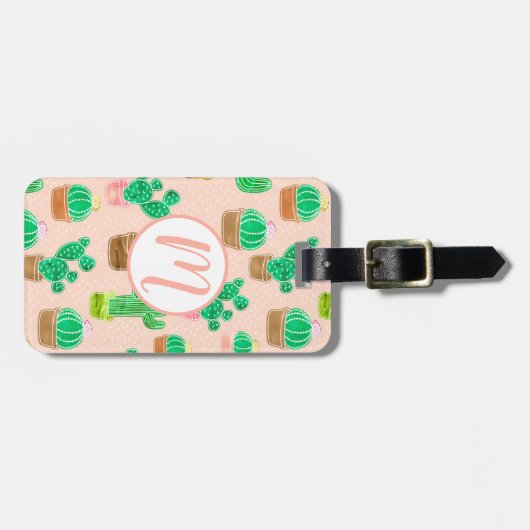 Hand Drawn Potted Cactus Pattern Bagagelabel (Voorkant horizontaal)