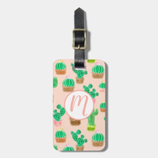 Hand Drawn Potted Cactus Pattern Bagagelabel (Voorkant verticaal)