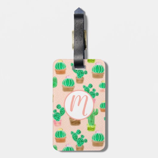 Hand Drawn Potted Cactus Pattern Bagagelabel (Achterkant verticaal)