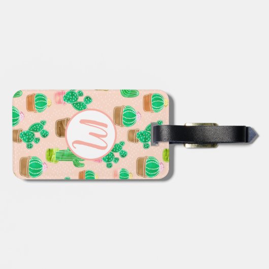 Hand Drawn Potted Cactus Pattern Bagagelabel (Achterkant horizontaal)