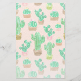 Hand Drawn Potted Cactus Pattern Briefpapier