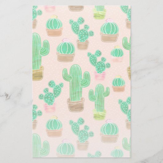 Hand Drawn Potted Cactus Pattern Briefpapier (Voorkant)