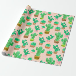 Hand Drawn Potted Cactus Pattern Cadeaupapier