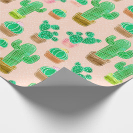 Hand Drawn Potted Cactus Pattern Cadeaupapier