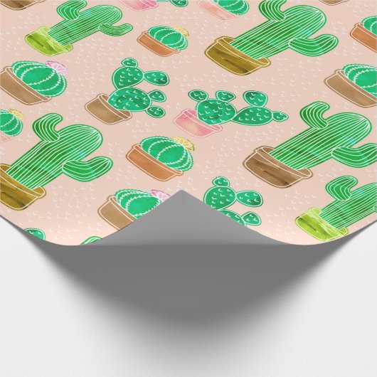 Hand Drawn Potted Cactus Pattern Cadeaupapier (Hoek)