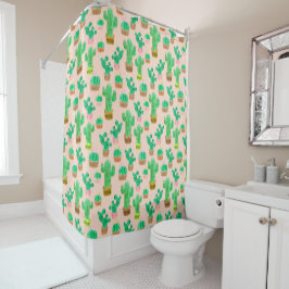Hand Drawn Potted Cactus Pattern Douchegordijn