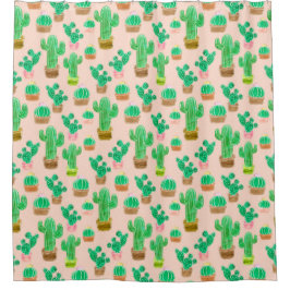 Hand Drawn Potted Cactus Pattern Douchegordijn