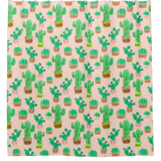 Hand Drawn Potted Cactus Pattern Douchegordijn (Voorkant)