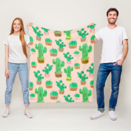 Hand Drawn Potted Cactus Pattern Fleece Deken