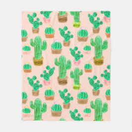 Hand Drawn Potted Cactus Pattern Fleece Deken