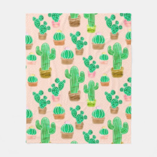 Hand Drawn Potted Cactus Pattern Fleece Deken (Voorkant)
