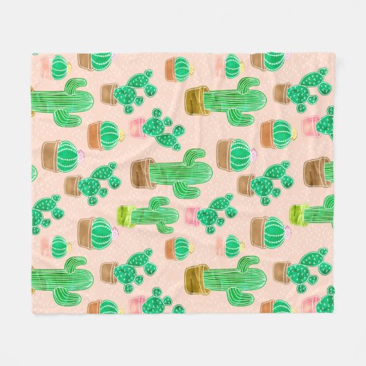 Hand Drawn Potted Cactus Pattern Fleece Deken (Voorkant (Horizontaal))