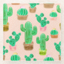 Hand Drawn Potted Cactus Pattern Glazen Onderzetter