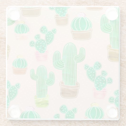 Hand Drawn Potted Cactus Pattern Glazen Onderzetter (Achterkant)